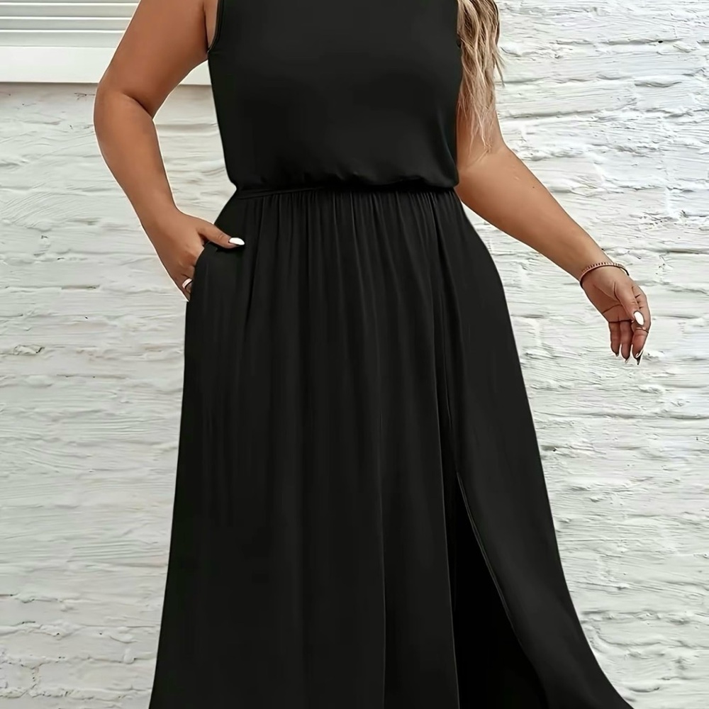 Elegant Black Wrap Tank Sleeveless Maxi Dress